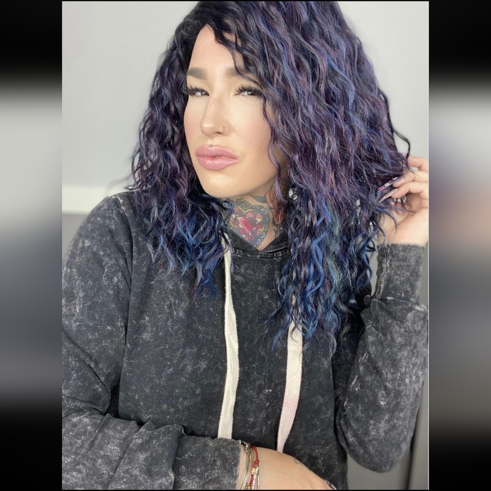 Rebel Gypsy "Oil Slick" Blue & Purple Wig, NIP
